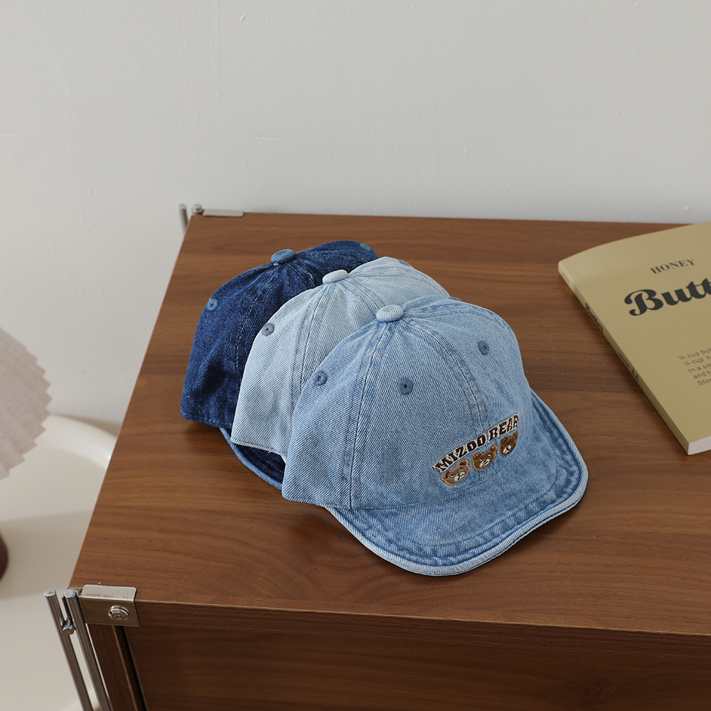 Baby Water Washed Denim Retro Beanie With Bear Embroidery And Soft Brim. Spring Autumn Outdoor Breathable Baseball Cap photo 7