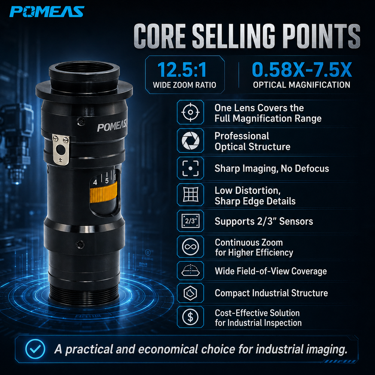 12.5X Manual Continuous Zoom Lens With 15 Mechanical Positions For Machine Vision LZL-12100D15 photo 5