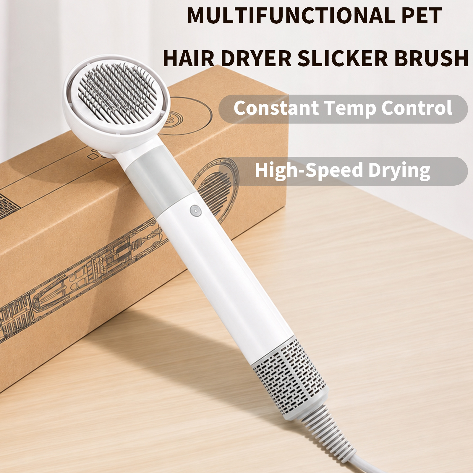 Pet Hair Dryer Brush 2-in-1, 1100W Low Noise Dog Grooming Blower Comb With Slicker Brush, 3 Heat 3 Speed, Massage Pins,  Airflow For Small Medium Dogs & Cats photo 1