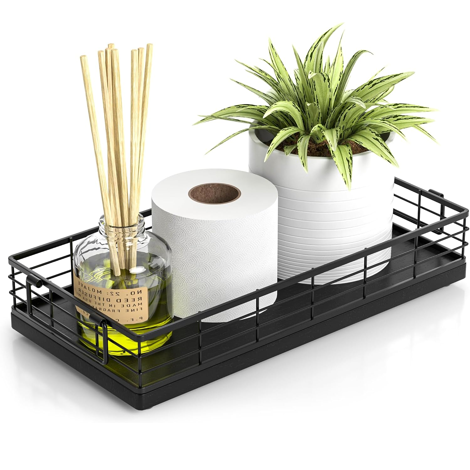 Toilet Paper Basket, 13 Inch Bathroom Toilet Tank Basket With Handles Black photo 1