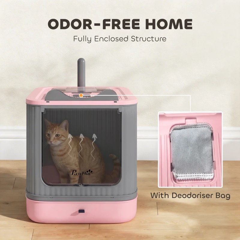Cat Litter Box With Lid, Enclosed Litter Box For Medium Cats, Front-Entry And Top-Exit, Scoop, Deodorizer Bag, Pink photo 5