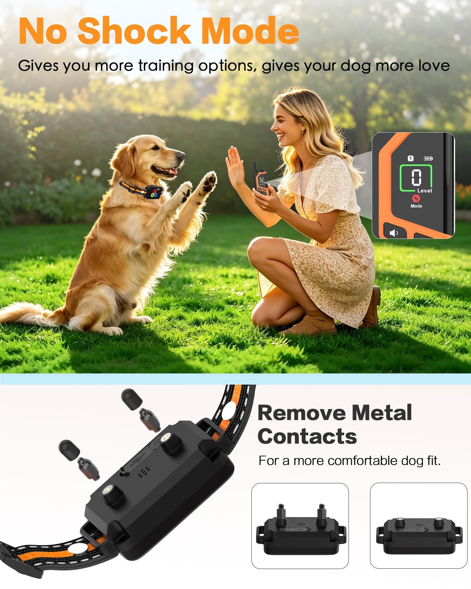 Dog Shock Collar, Dog Training Collar With Remote For 10-120lbs Dogs 4 Training Modes, Beep, Vibration, Shock, No-Shock, IP67 Waterproof ECollar For Small Medium Large Dogs, Electric Dog Collar photo 7