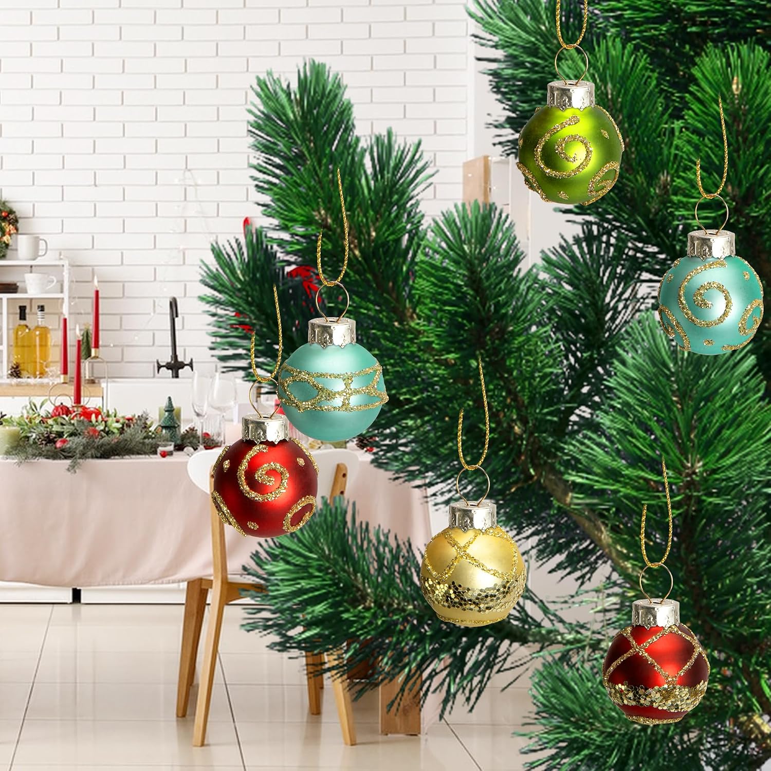 Christmas Mini Glass Ball Ornaments 24 Units, Mini Glitter Hanging Balls For Christmas Tree, Holiday Party And Home Decor photo 3