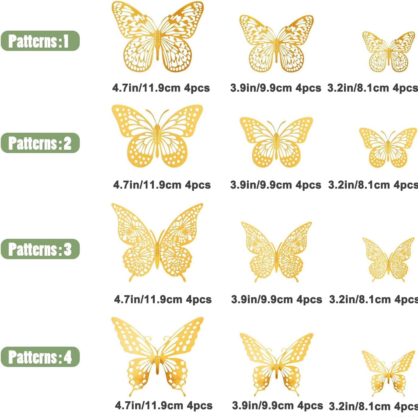 3D Butterfly Wall Stickers 48 Units, Gold Removable Decorations In 4 Styles And 3 Sizes For Bedroom, Festival And Party Decor photo 2