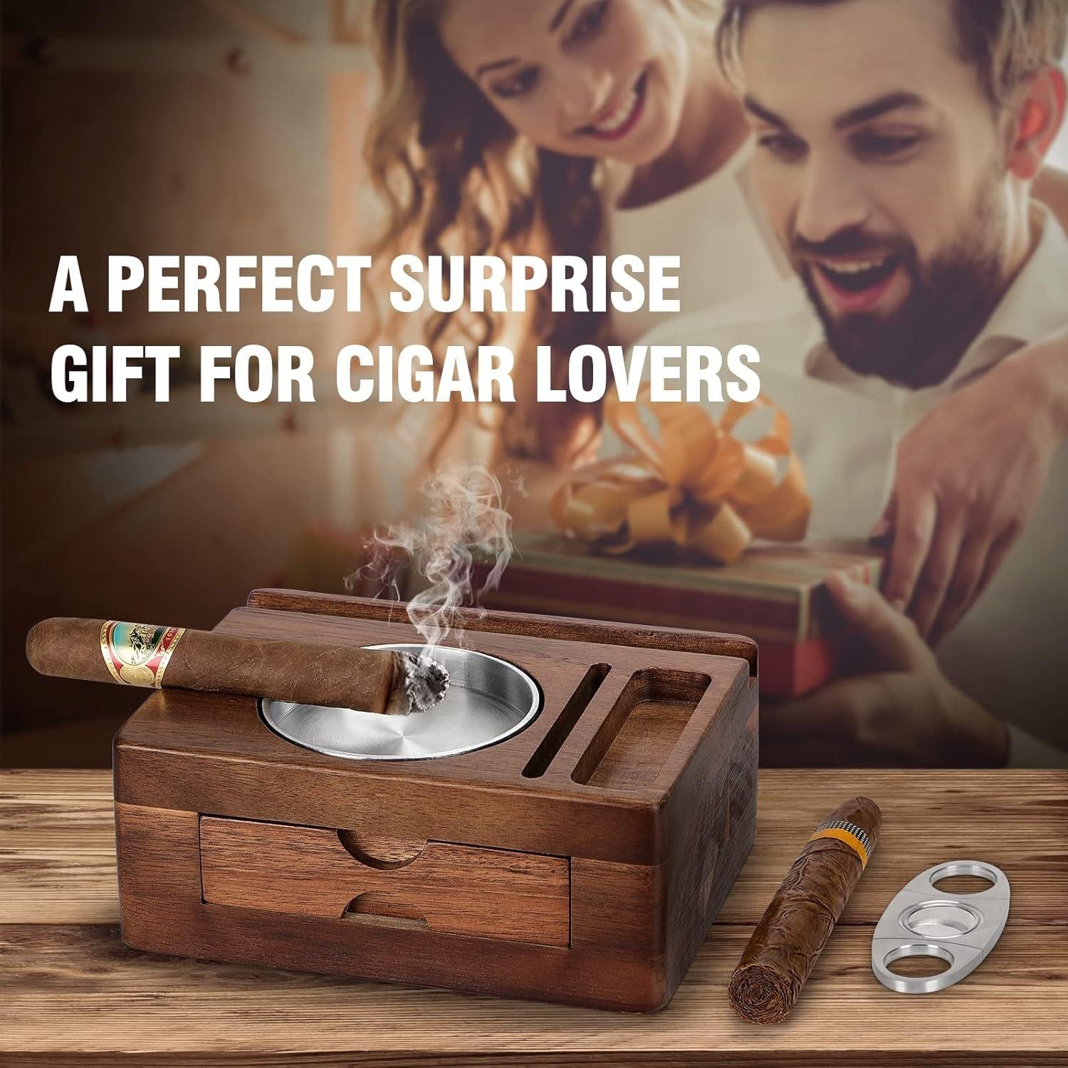 Cigar Ashtray - Wooden Ashtray With Cigar Cutter photo 6