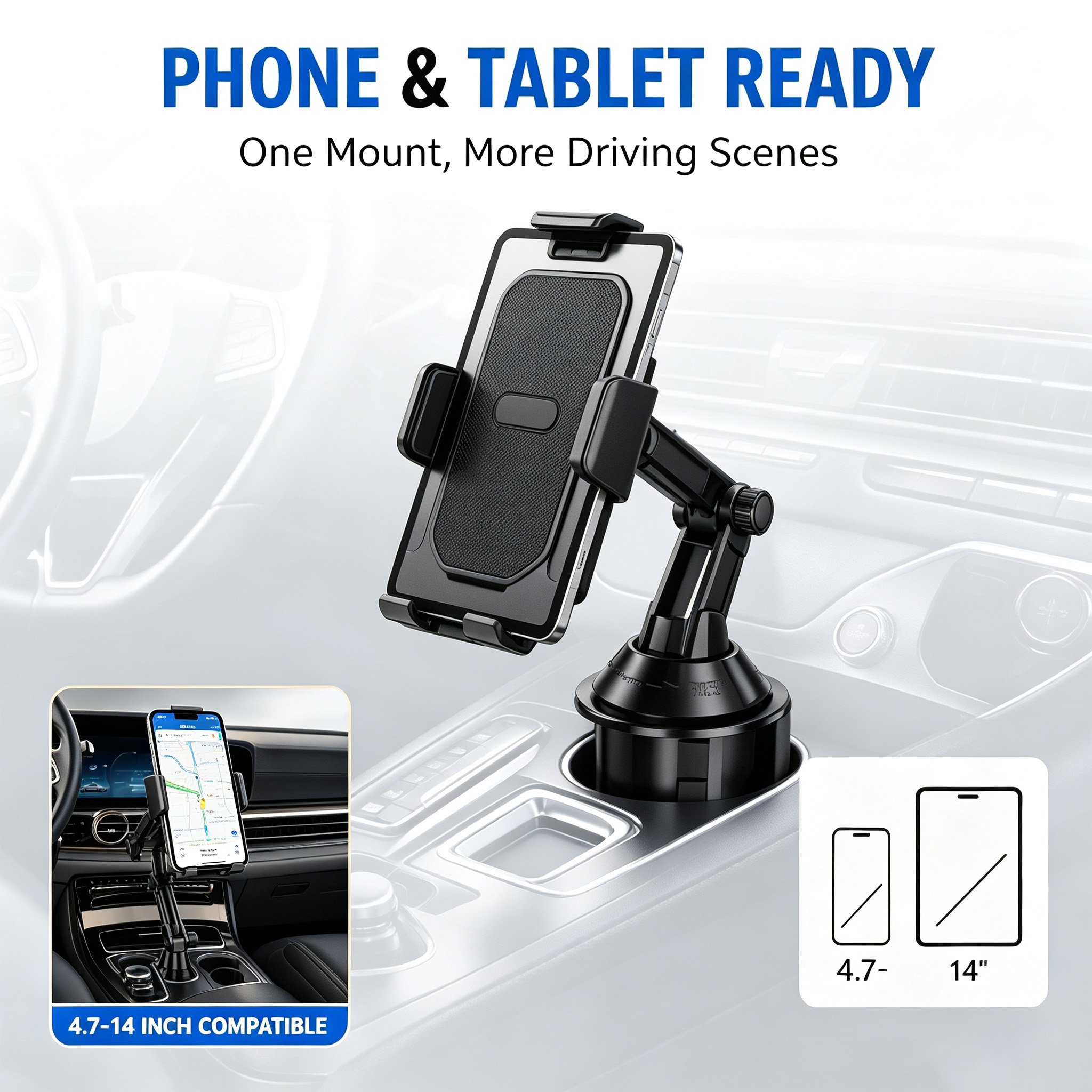 Car Cup Holder Phone Tablet Mount Long Arm 360 Rotation Adjustable Navigation Cell Phone Holder For Car Universal Vehicle Stand photo 6
