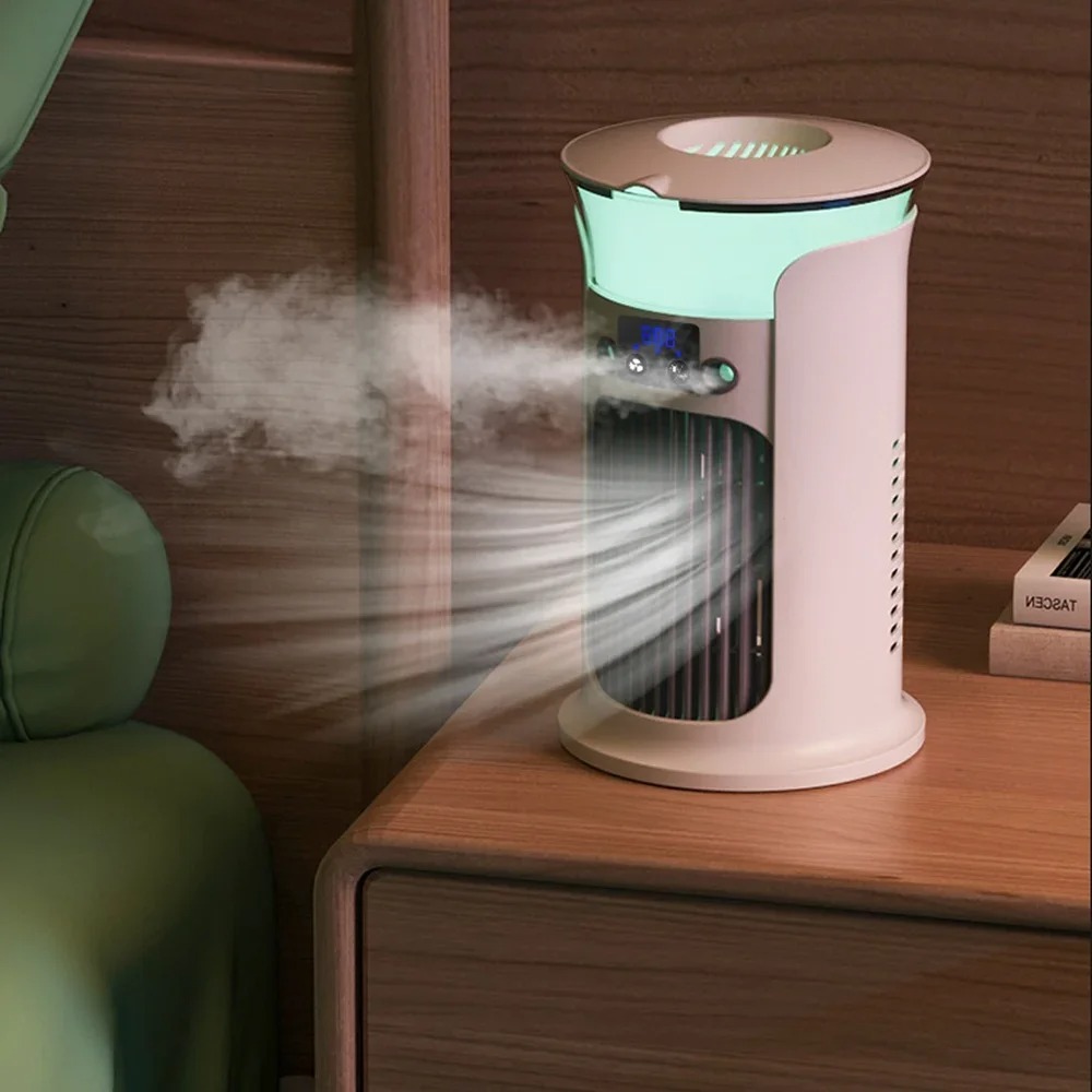Portable Mini USB Desktop Air Cooler Fan  Suitable For Home, Room, And Camping Use Combines Humidification, Cooling, And Night Light Functions. photo 6