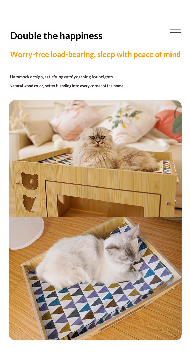 Integrated Wooden Double-Layer Pet Hammock Bed,Thick Cushion With Random Patterns photo 2