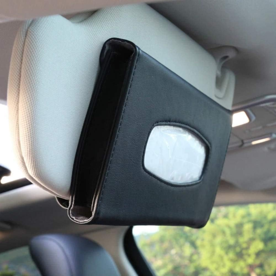 Black PU Leather Car Tissue Holder For Sun Visor, Hanging Napkin Case Box For Vehicle Interior photo 5