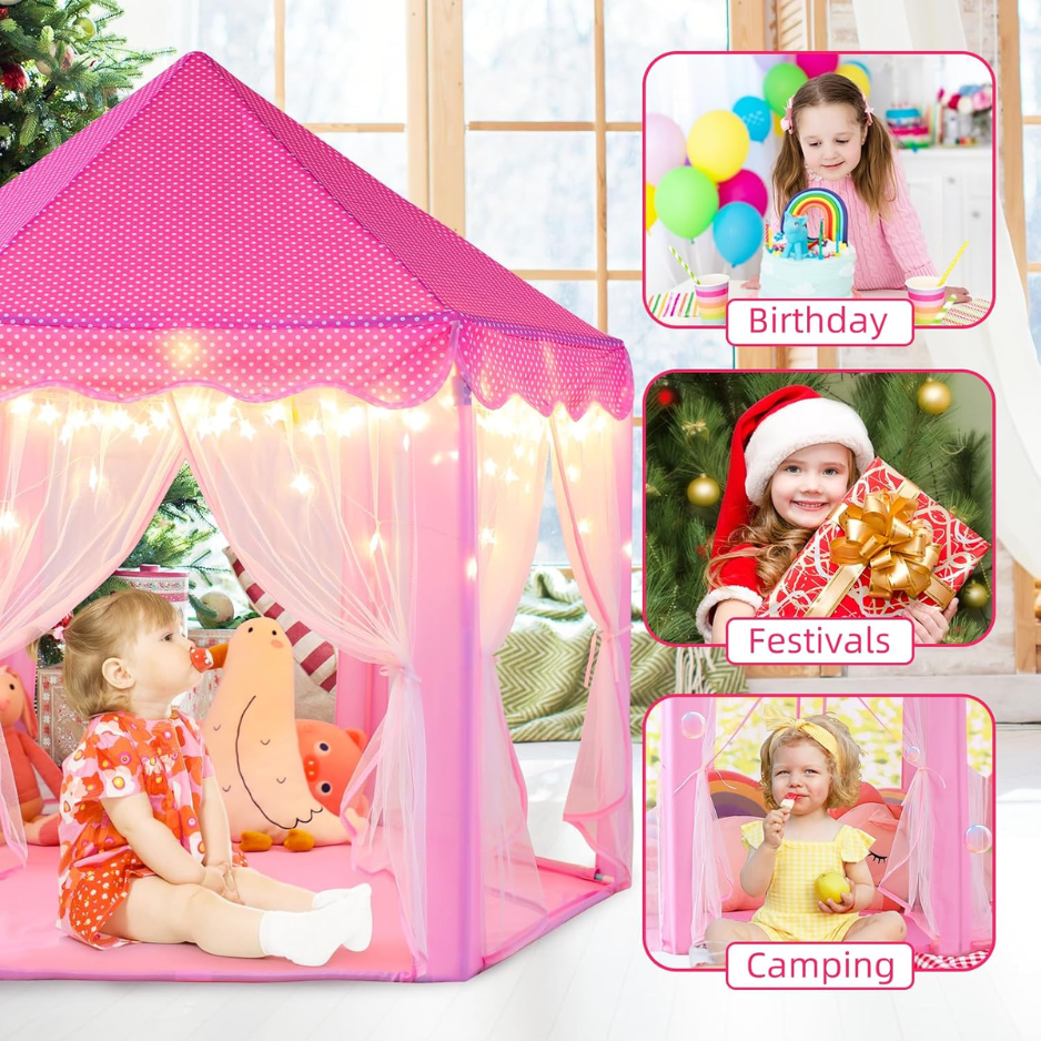 Princess Tent Girls Large Playhouse Kids Castle Play Tent With Star Lights Toy For Children Indoor And Outdoor Games, 55 X 53 In photo 7