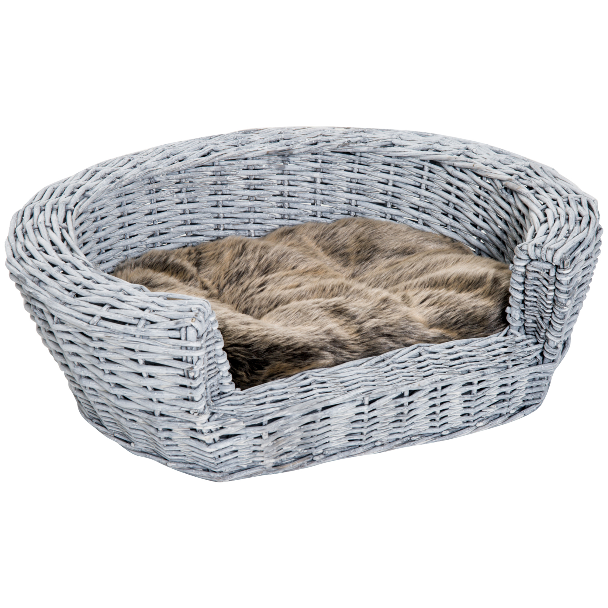 PawHut Wicker Pet Bed Willow Dog Cat Sofa Couch Puppy Basket With Cushion Grey 57L X 46W X 17.5H Cm photo 8