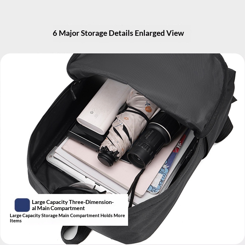 Business Double Shoulder Bag Fashion Casual Large Capacity Travel Backpack Computer Bag Versatile Lightweight College Student Backpack - Black  No USB photo 7