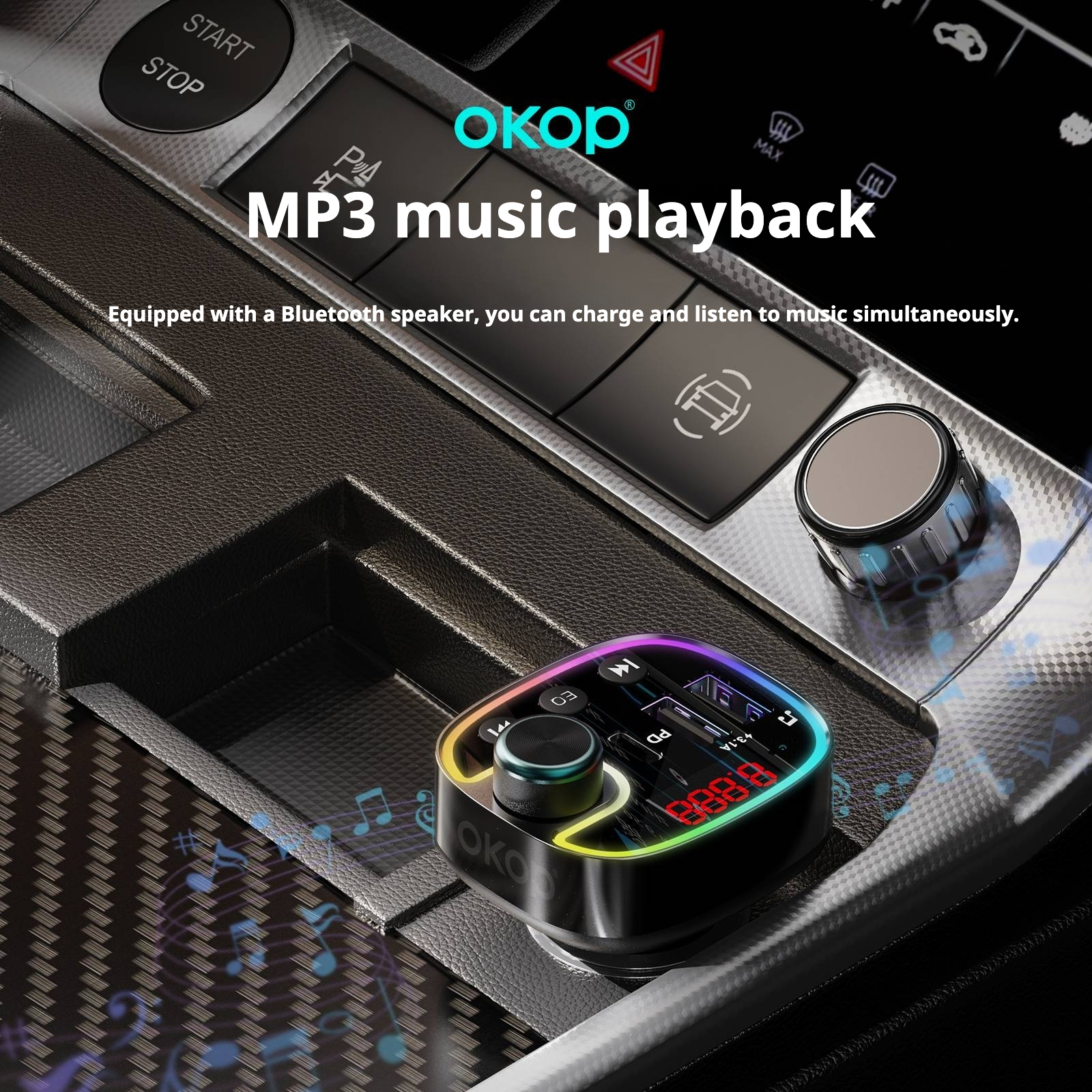 KP-C102 In-stock Multi-port Car Charger USB Type-C With Super-fast Charging And MP3 Player Functionality photo 4