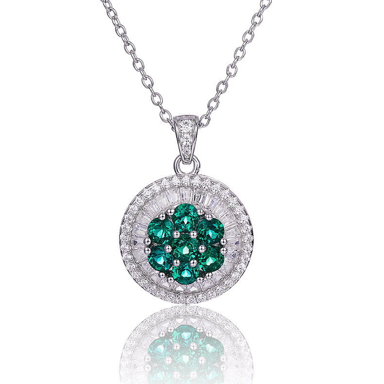 S925 Silver 3.5g 0.75ct Lab-Created Emerald Necklace, Cluster Halo Pendant, 40&5cm photo 1