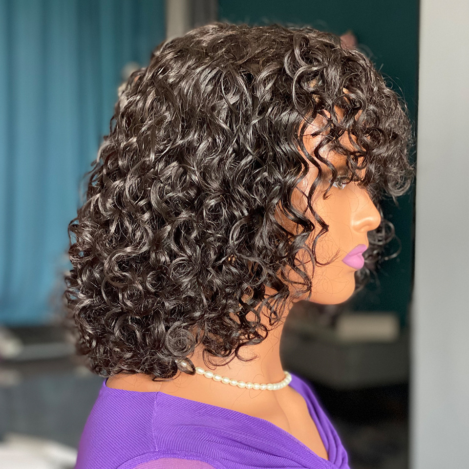 Deep Curly Fringe Human Hair Wigs With Bangs photo 5