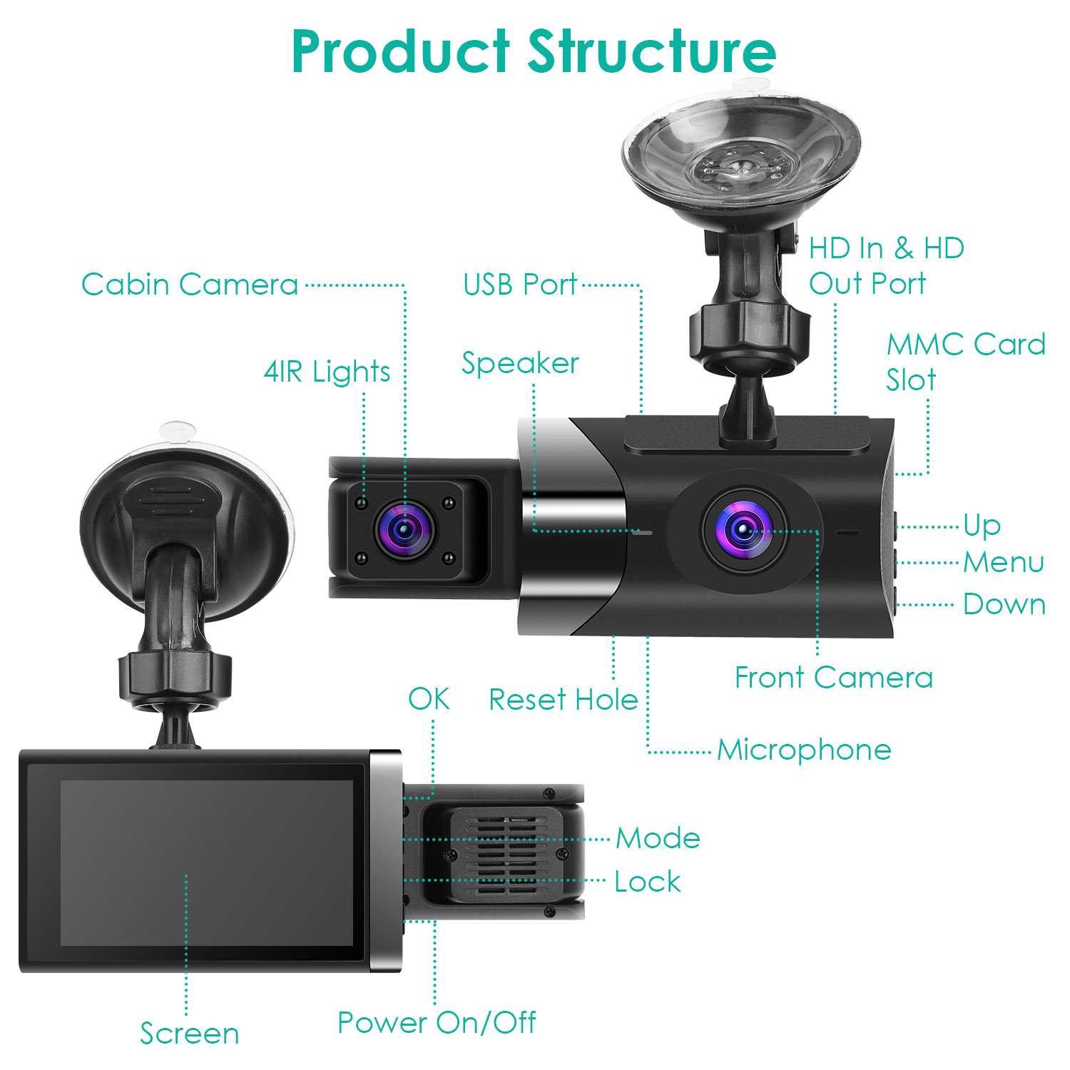 2K Car DVR 3 Channel Dash Cam Camcorder Camera Recorder With 140 Degree Angle GPS WiFi Night Vision G-sensor Loop Recording Parking Monitor photo 5