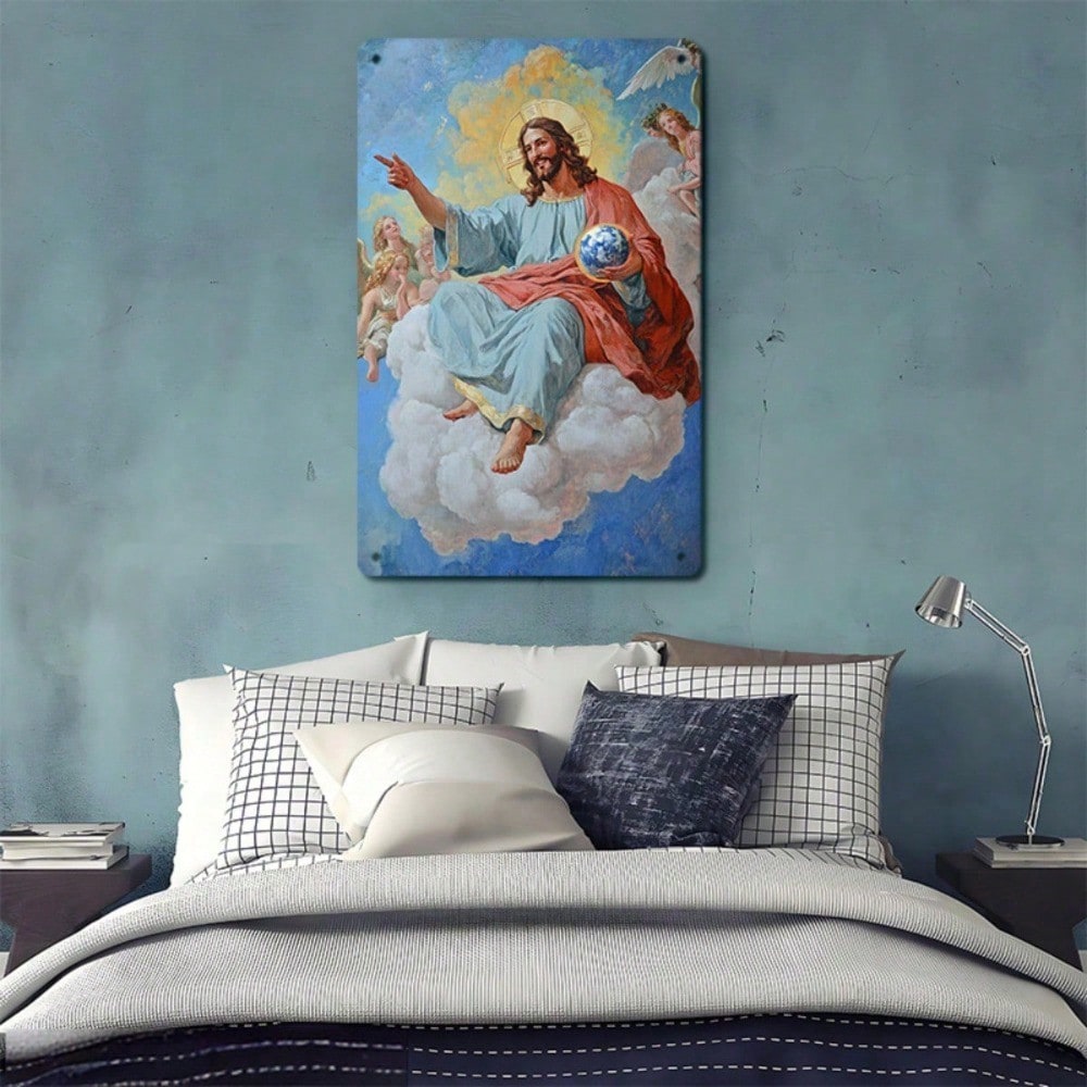 1pc Vintage Dancing With Angels Metal Tin Sign, Divine Blue Sky 2D Flat Art photo 5