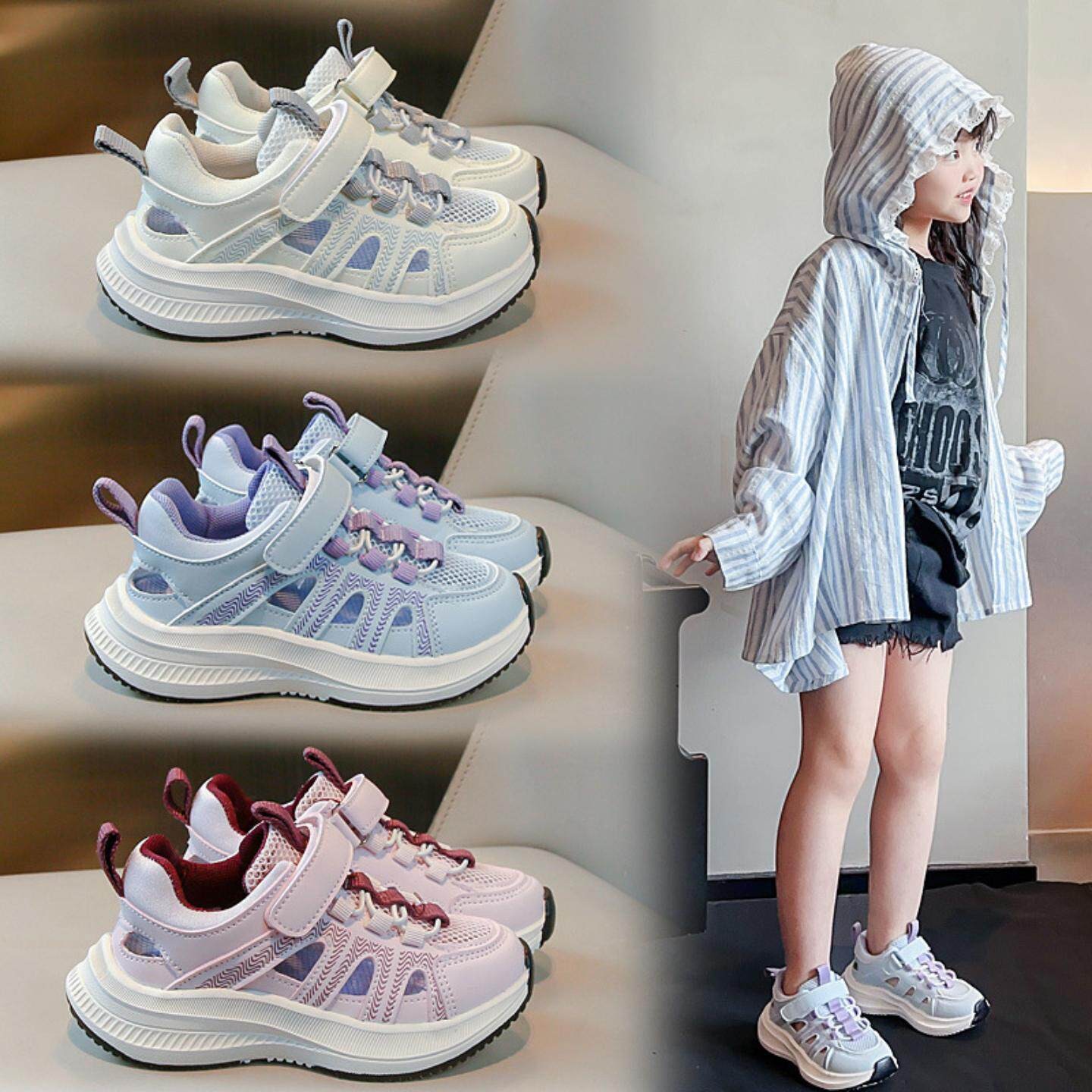 2026 Spring New Boys Sports Sandals, Soft Sole Hollow Out Kids Shoes, White Single Mesh Lightweight Sneakers For Big Kids photo 1