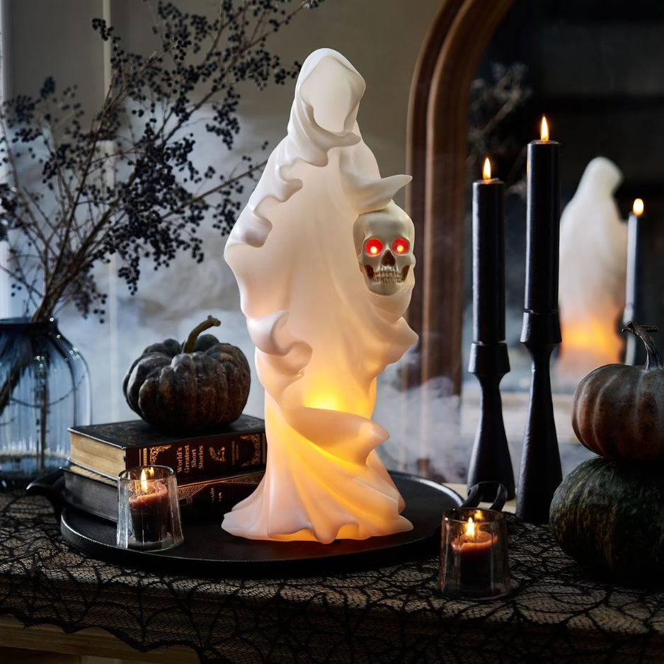White Pre-Lit Phantom Halloween Decoration, 20-Inch LED Ghost Figure, Indoor Halloween Decor photo 1