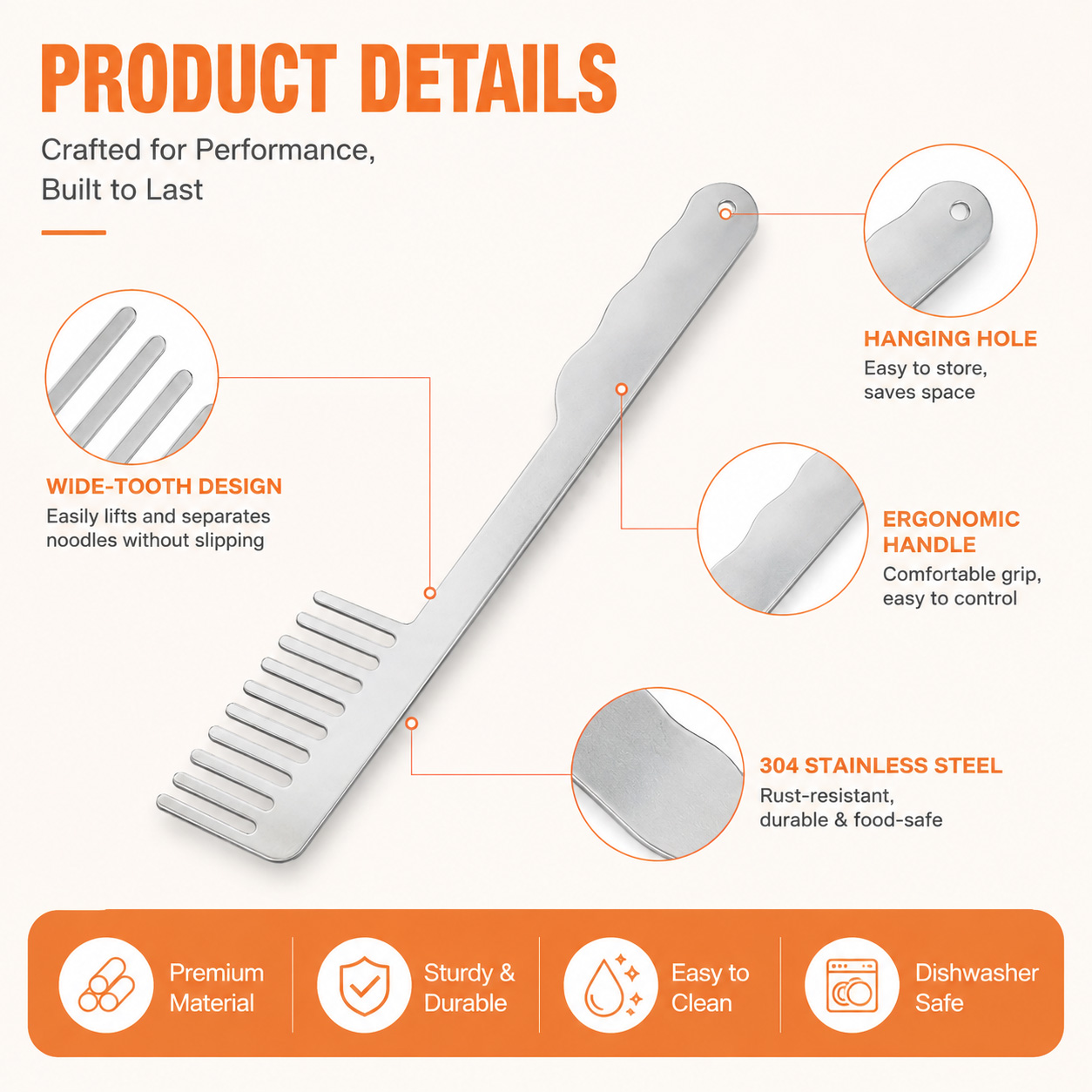 Pasta Fork Spaghetti Server Noodle Fork Stainless Steel Comb Shape Anti Slip Ergonomic Handle Kitchen Cooking Tool For Home Restaurant Hotel Buffet Party Wedding Catering Italian Ramen Noodle Soup photo 4
