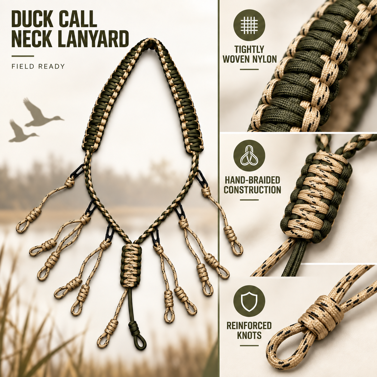 Nylon Duck Call Lanyard High Pressure Waterproof Hunting Game Call Holder With Adjustable Neck Fit MOLLE Multiple Drop Loops photo 4