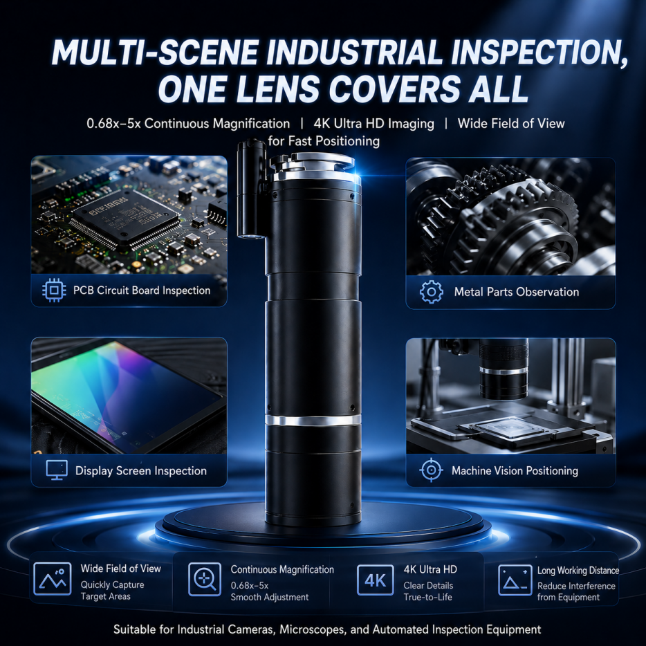 High Precision Pomeas 4K Microscope Lens 0.68x-5x Continuous Zoom Lens For Machine Vision System Digital Optical Measuring photo 5
