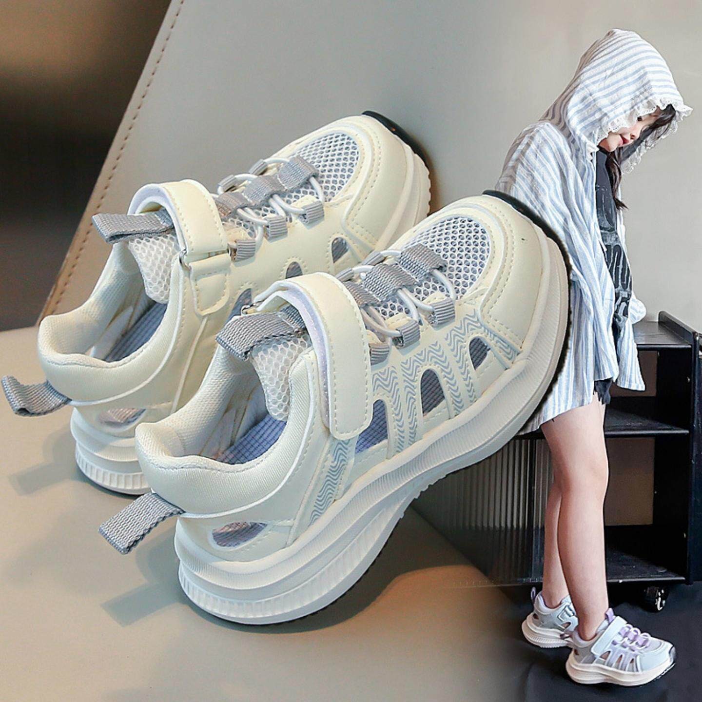 2026 Spring New Boys Sports Sandals, Soft Sole Hollow Out Kids Shoes, White Single Mesh Lightweight Sneakers For Big Kids photo 6