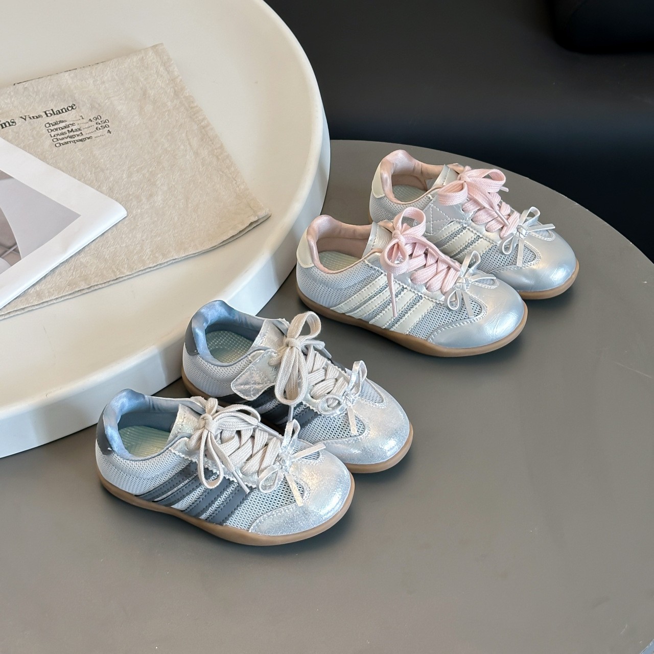 2026 Spring New Girls German Trainers, Korean Style Bow Decor Stylish Genuine Leather Thin Sole Kids Casual Sneakers photo 5