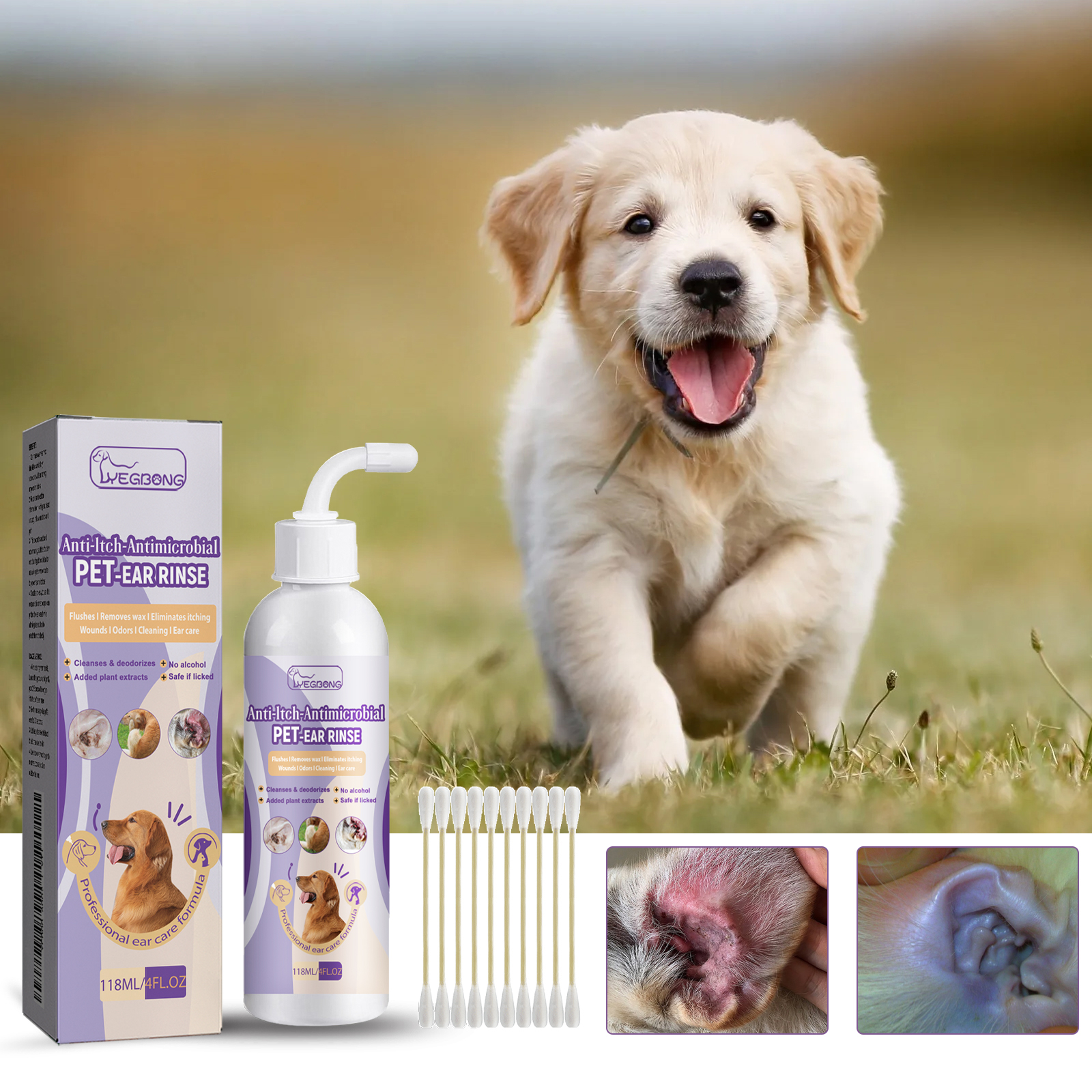 Pet Ear Cleanser 118ml 1box-10pcs 1bag Cotton Stick photo 7