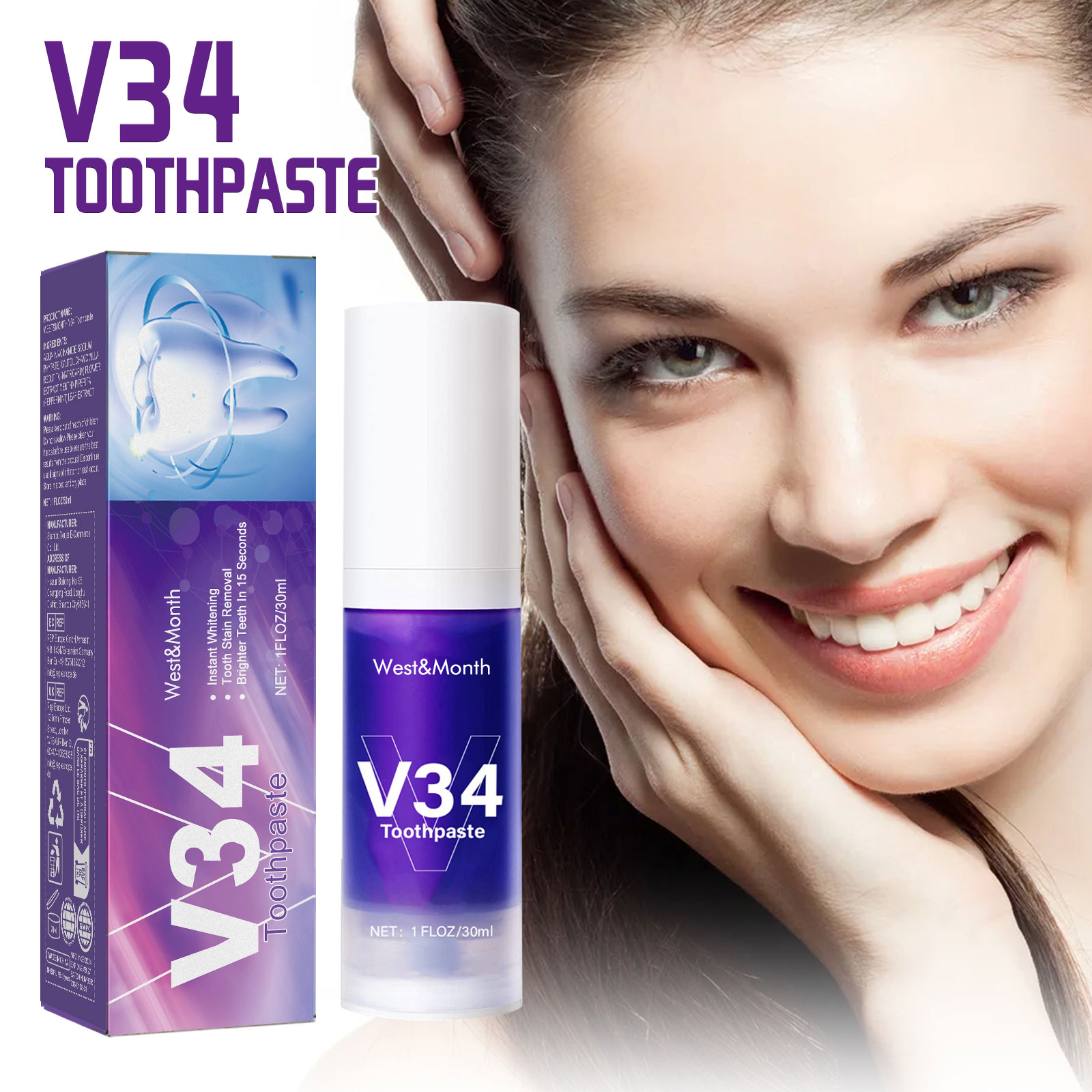 V34 Cleaning Toothpaste 30ml 1box photo 4