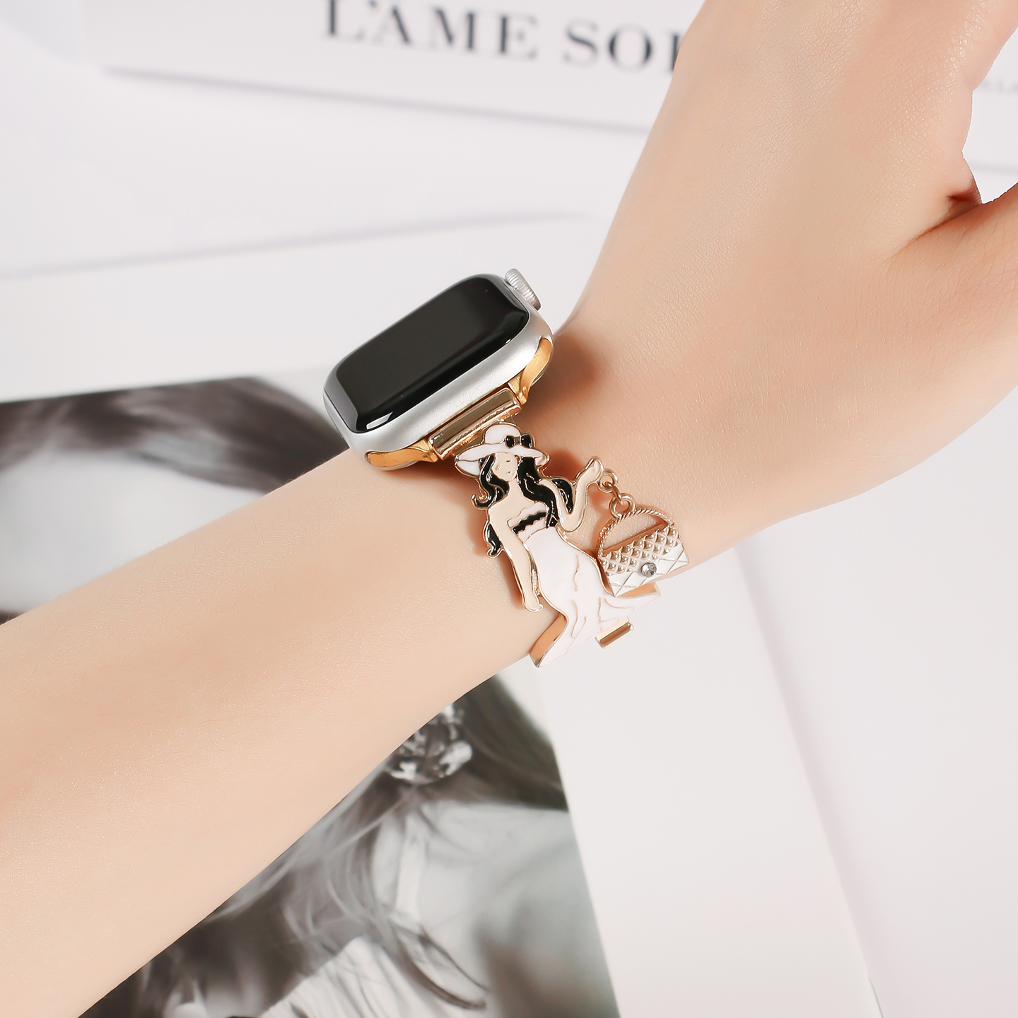 Elegant Lady Enamel Metal Watch Band For IWatch Series 10 9 8 7 6 5 4 3 2 1 SE Ultra, Cute Dress Girl Charm Bracelet Strap, Women Fashion Replacement Wristband photo 6