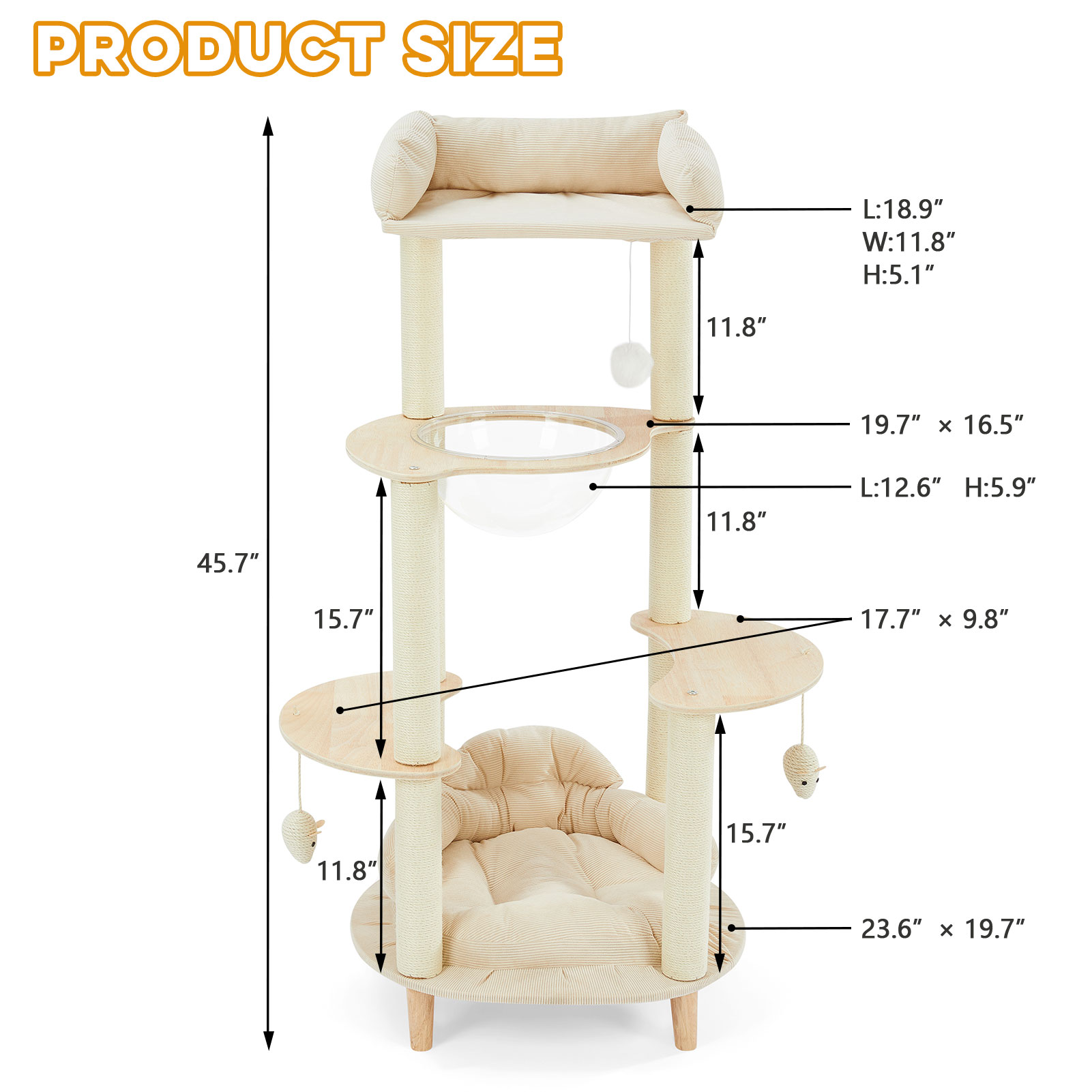 Modern Heavy-Duty No-Drill 4-Tier Solid Wood Cat Tree- 45.7in Multi-Cat Tower With Cozy Bed, Capsule & Extra Wide Perch photo 4