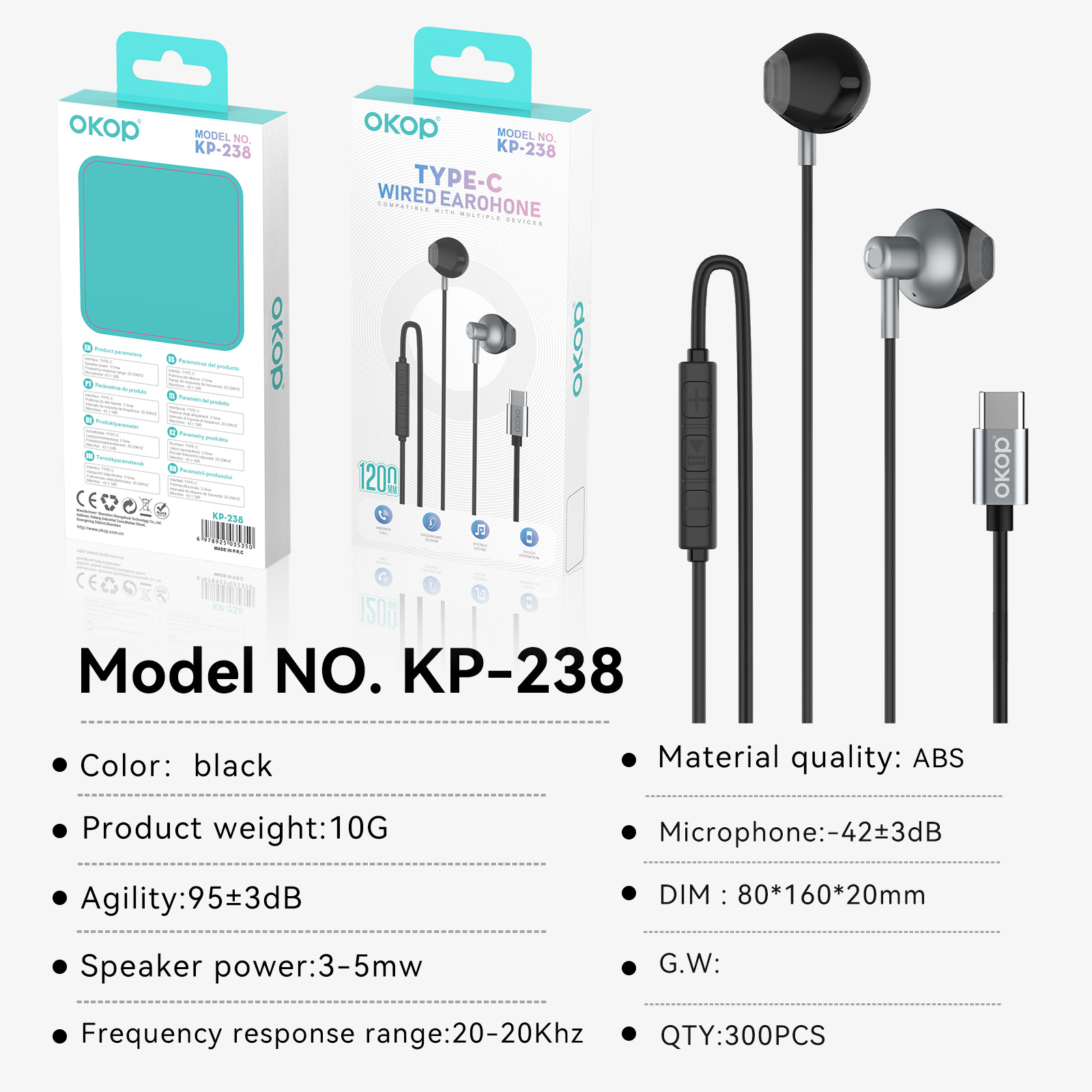 KP-235 Best-selling Wired USB-C Earphones High-quality Audio High Volume Semi-in-ear Design Low Latency For Music And Gaming In Stock photo 6