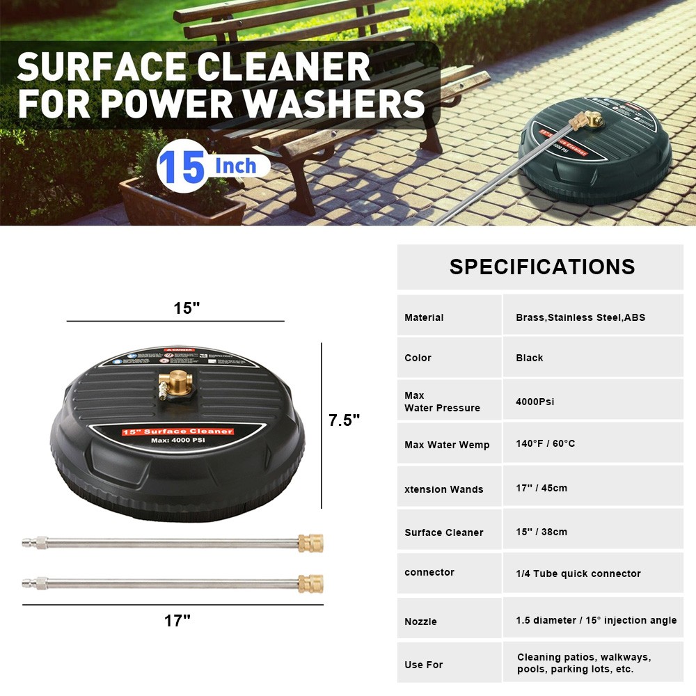 15 Inch Surface Cleaner 4000 PSI Pressure Washer Stainless Steel Jets Quick Kit photo 4