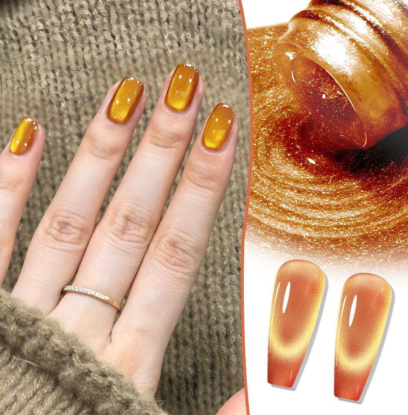 MS RAINBOW Amber Gold Brown Cat Eye Gel Polish 04, Warm Magnetic Nail Gel, 12ML Soak Off UV LED Nail Art Gel photo 3