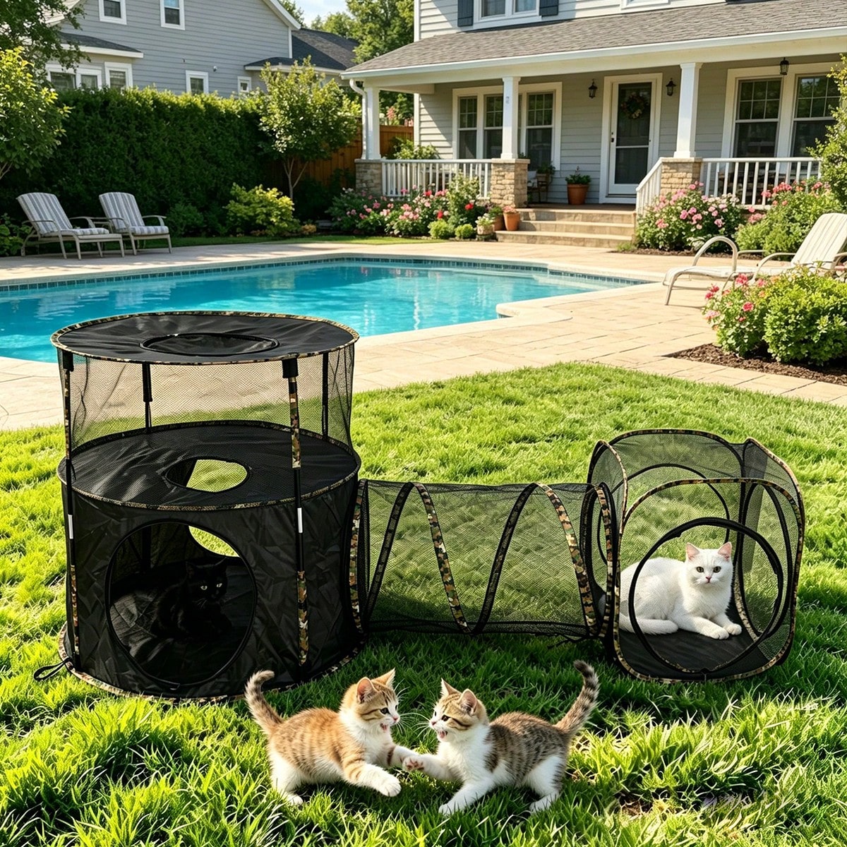 3 In1 Catio Outdoor Cat Enclosure, 2-Tier Cat Tents With Tunnels For Indoor Cats Pop Up Cube, Pet Tower Playpen With Tunnels And Tents photo 1