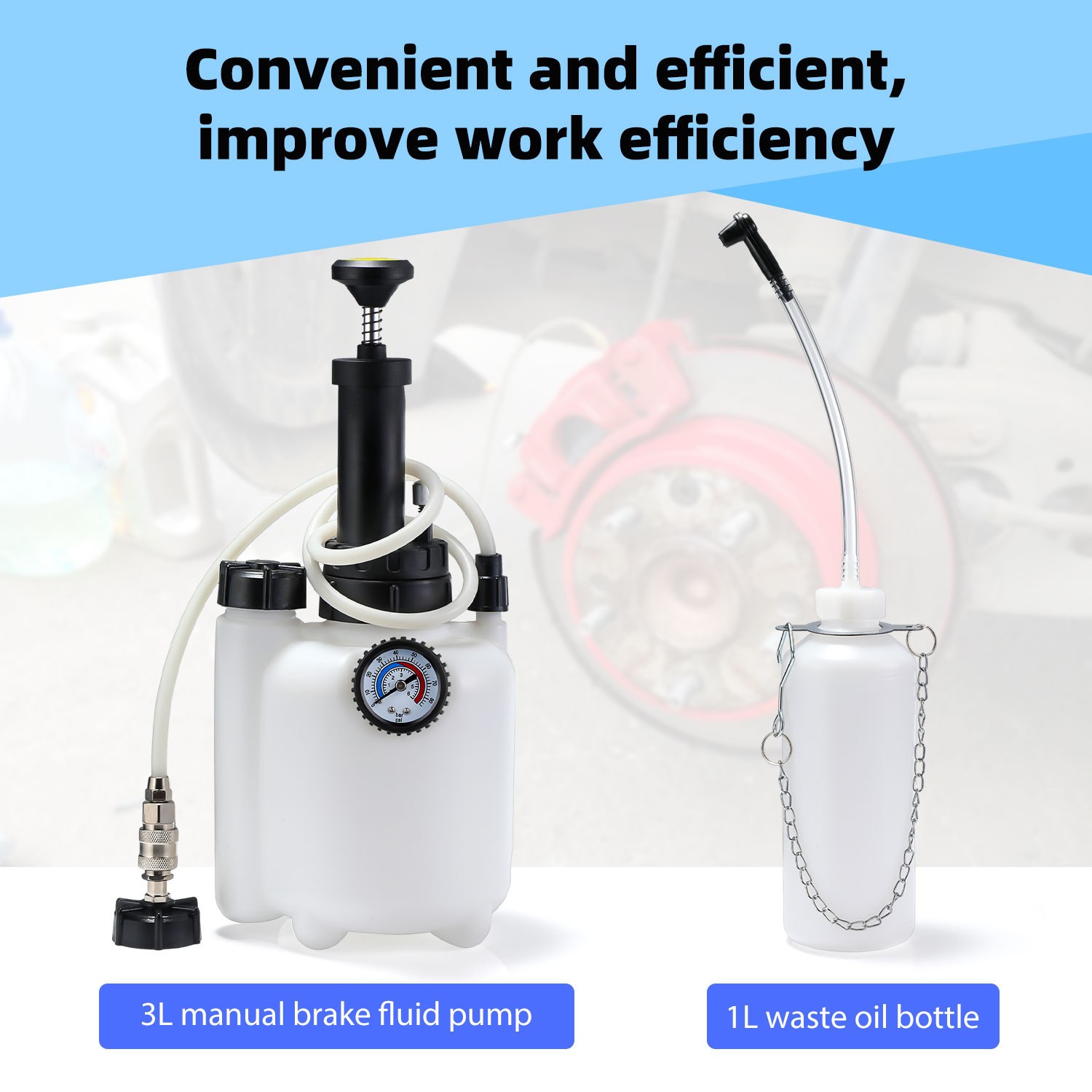3L Pressure Brake Clutch Fluid Bleeder Bleeding Kit 4 Master Cylinder Adapters photo 6