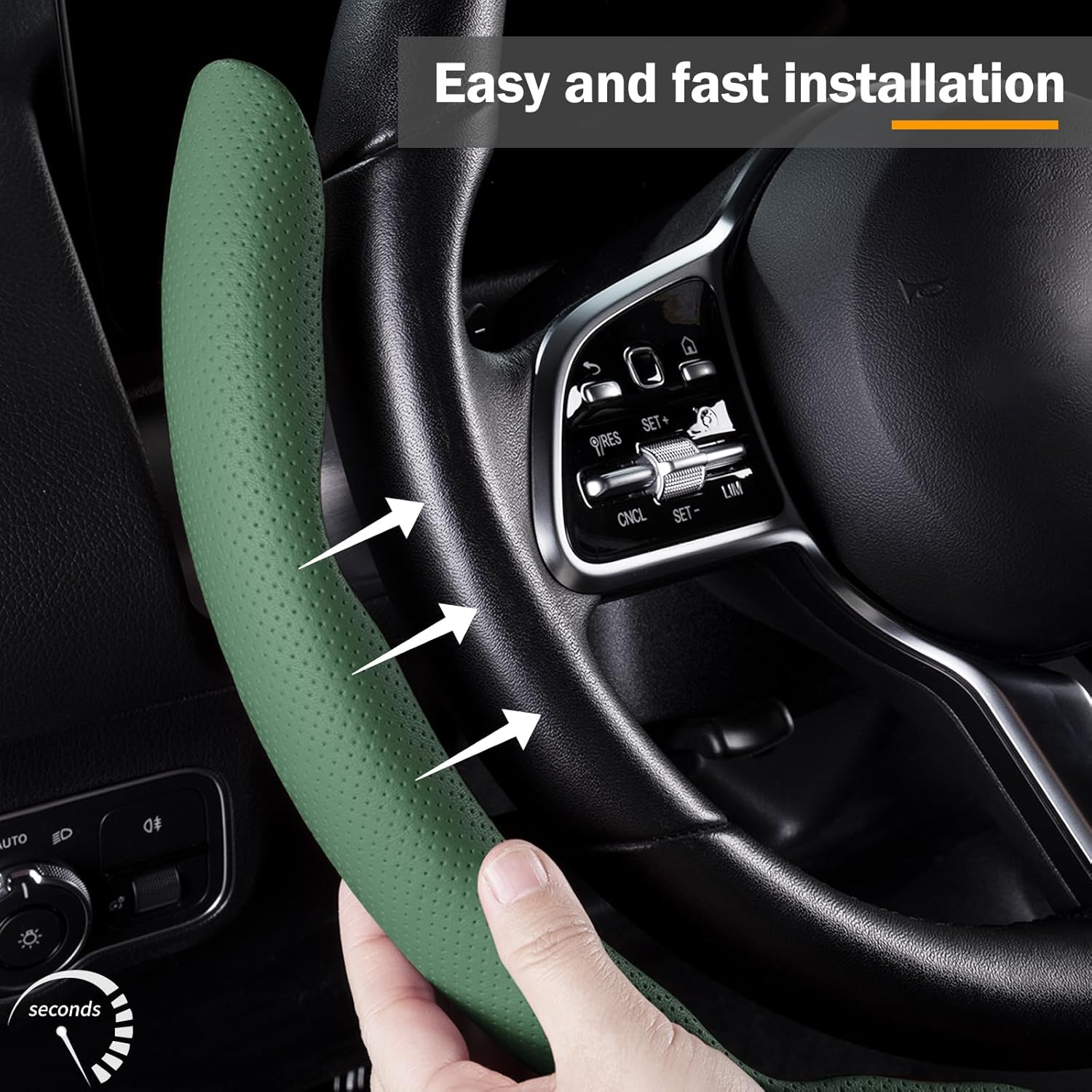 Car Steering Wheel Cover - Leather Snap-on Three-piece Set - Anti-slip Protection Cover - Steering Wheel Control Accessory - Universal Model - Dark Green photo 2