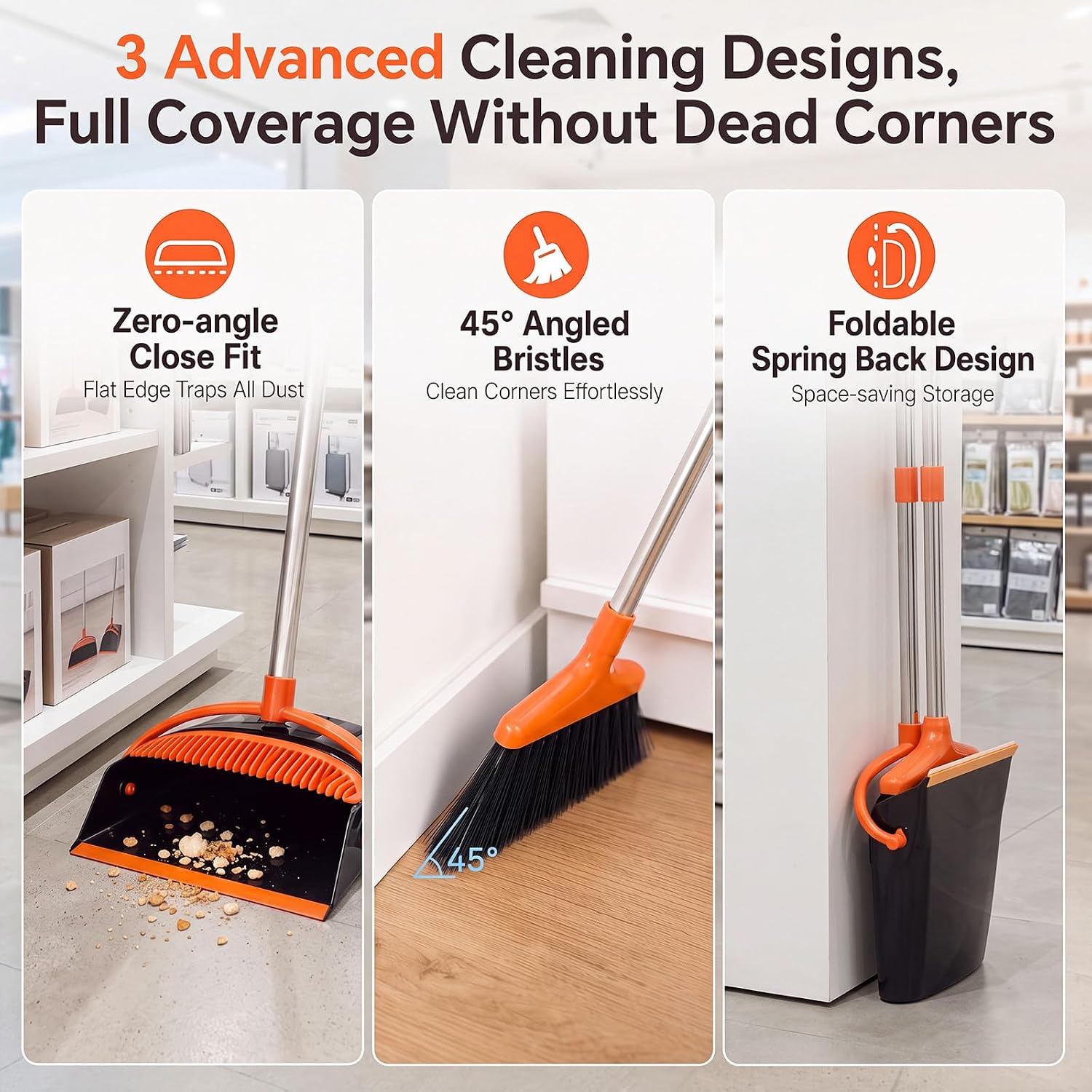 Broom And Dustpan Set, 54.33 Inches Long Handle, Upright Dustpan With Lightweight Stainless Steel Rod, Upright Dustpan, Suitable For Various Scenarios Such As Kitchen, Office And Cleaning Pet Dog Hair photo 6