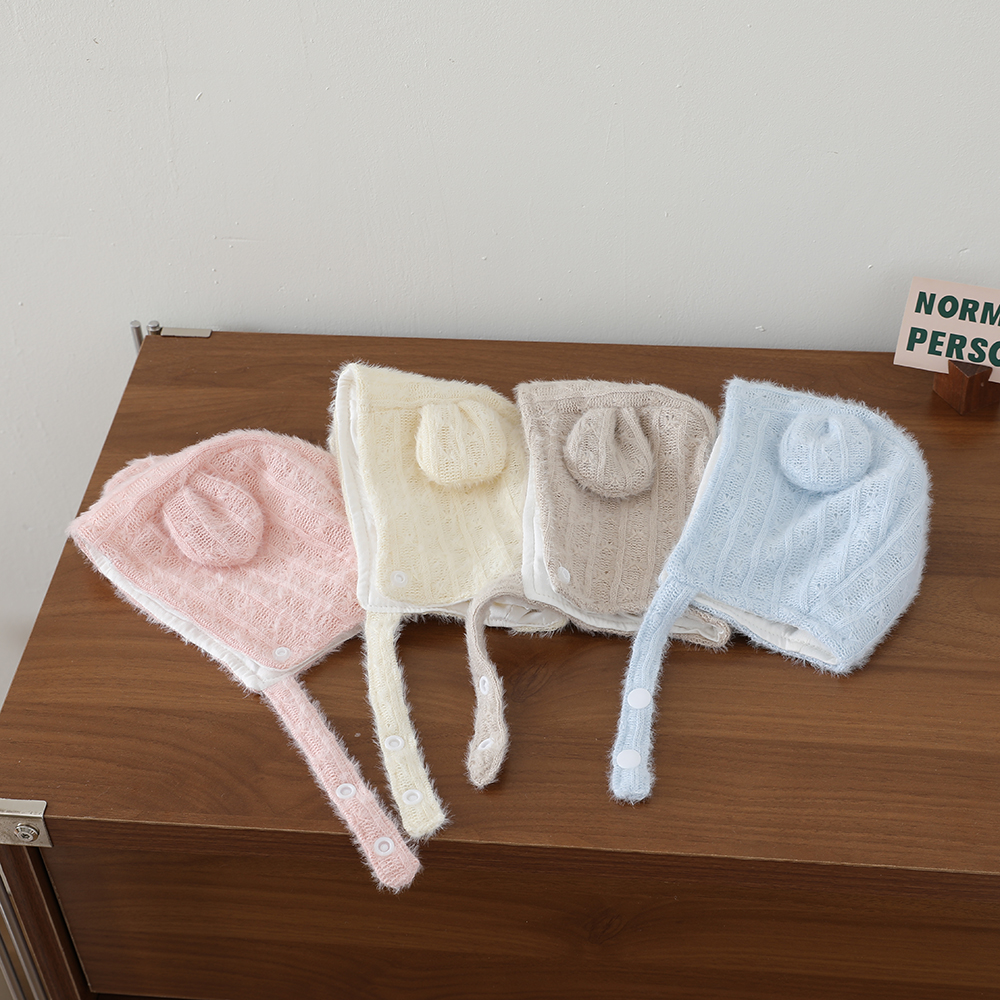 Winter Autumn Pure Color Knitted Three-dimensional Ear Protection Hat With Soft And Fluffy Fabric And Lace Straps photo 7