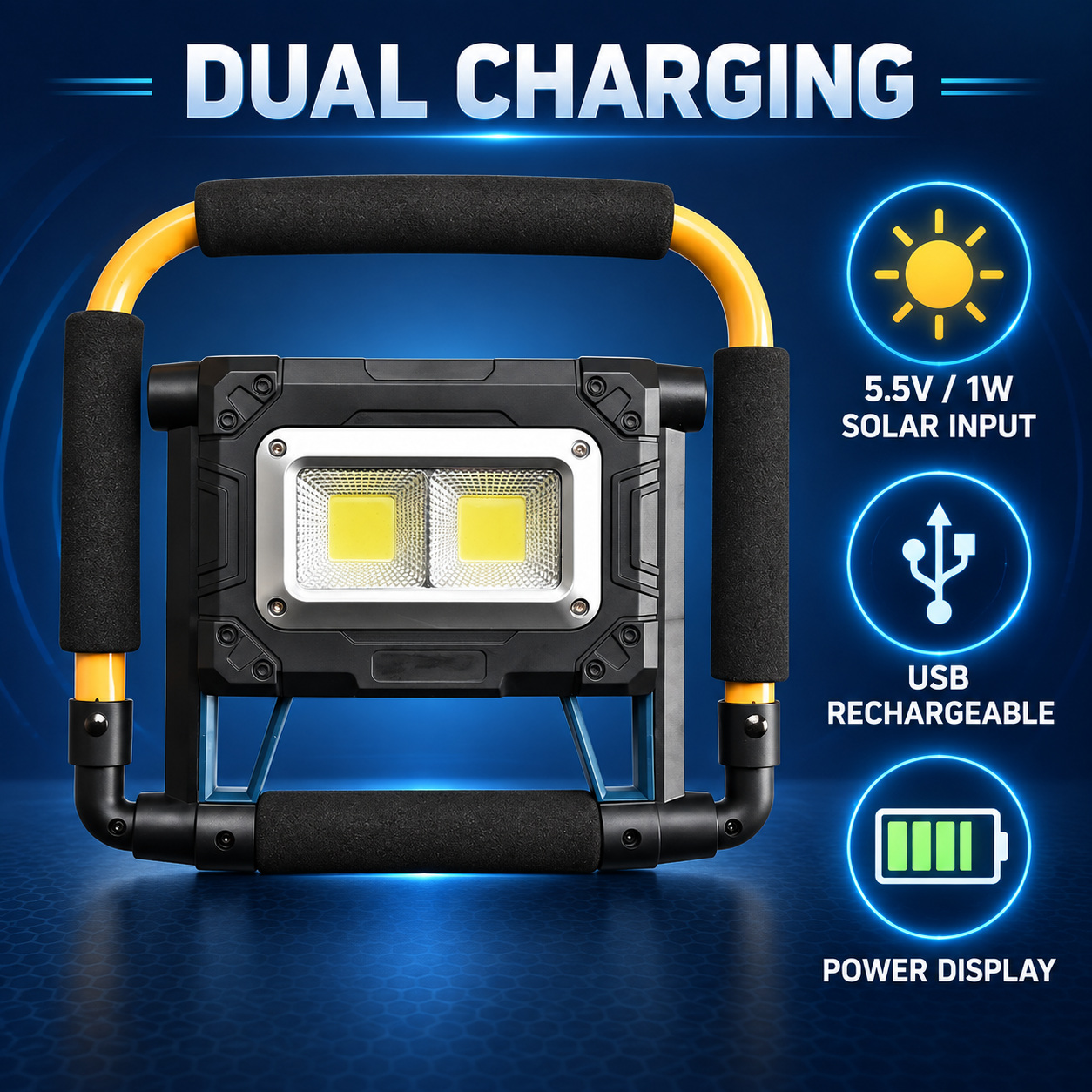 Solar Powered Rechargeable Magnetic Battery Display LED Flood Light W874 2 COB 3600mAh 30W Portable photo 2