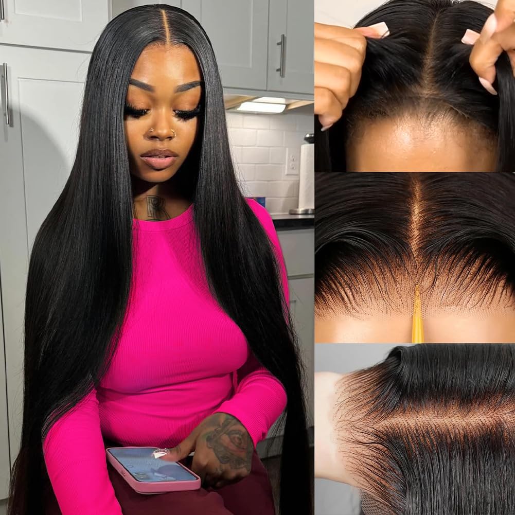 4x6 Pre-cut Lace Human Hair Wig Straight Texture, Natural Color, Density photo 1