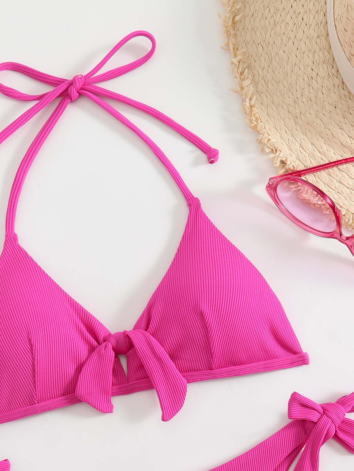 2026 New Solid Color Sexy Circular Cutout Split Set Swimsuit Straps Over-the-Shoulder Halter Two-Piece Bikini Set photo 3