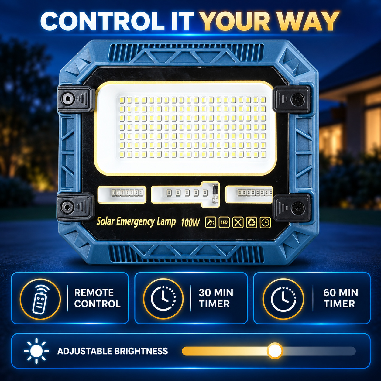 Solar Powered Rechargeable Battery Display 18650 W8114 1 Red Blue Warning LED Flood Light SMD photo 7