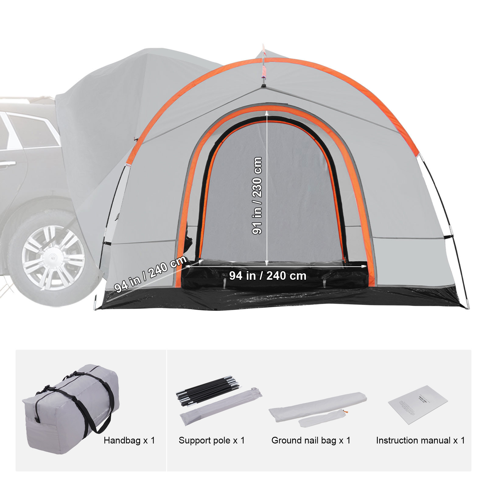 8'x8' SUV Camping Tent, Double Layer PU2000mm Waterproof Rear Tailgate Tent, 6-8 Person Large Capacity Van Hatch Tent With Rain Layer & Carry Bag, Universal Fit For SUV, Minivan, Truck, Jeep Wrangler photo 4