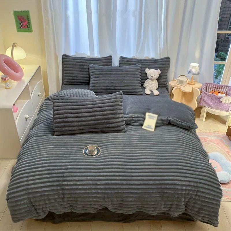 1PC Thick Reversible Plush Comforter, Soft Striped Fluffy Quilt, All Season Warm Bedding Comforter For Home Bed photo 5