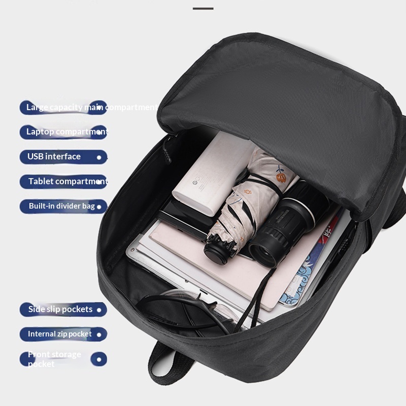 Business Double Shoulder Bag Fashion Casual Large Capacity Travel Backpack Laptop Bag Versatile Lightweight College Student Backpack - Gray  No USB photo 7