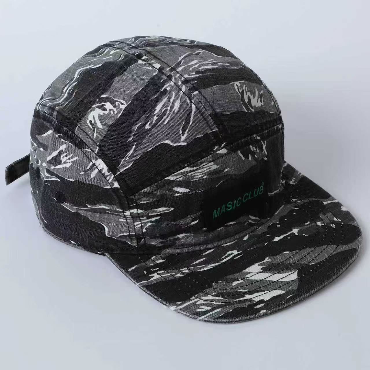 Checkered Camouflage Letter Logo Five-panel Camping Hat - Quick-drying Tear-resistant Flat Brim Workwear Street Sun Protection Hat photo 5