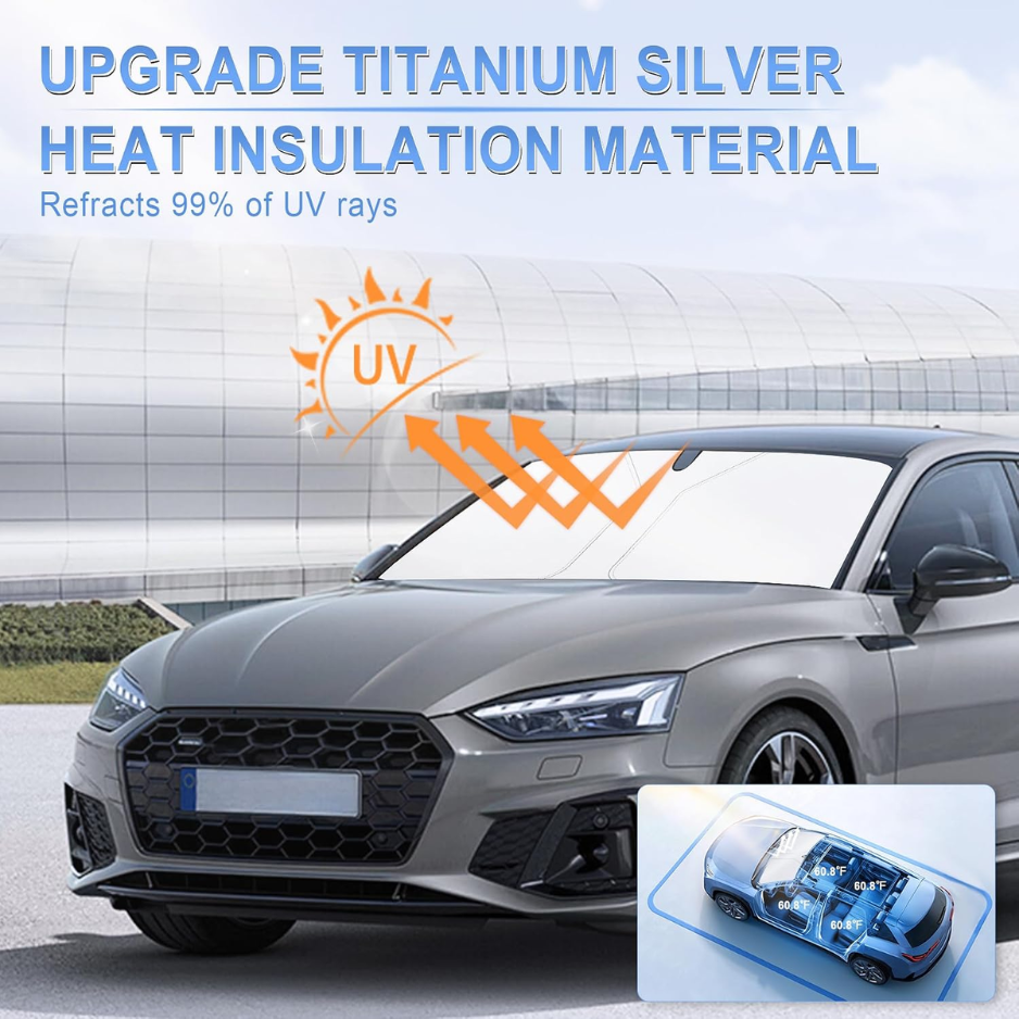 Foldable Car Windshield Sun Shade 58x32 Inch, Reflective Overlapping Window Shade For Car Interior And Front Windshield photo 4