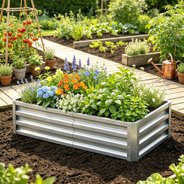 4inch X 2inch X 1inch Galvanized Raised Garden Bed For Patio Herb Gardening, Sturdy Metal Planter Box photo 3